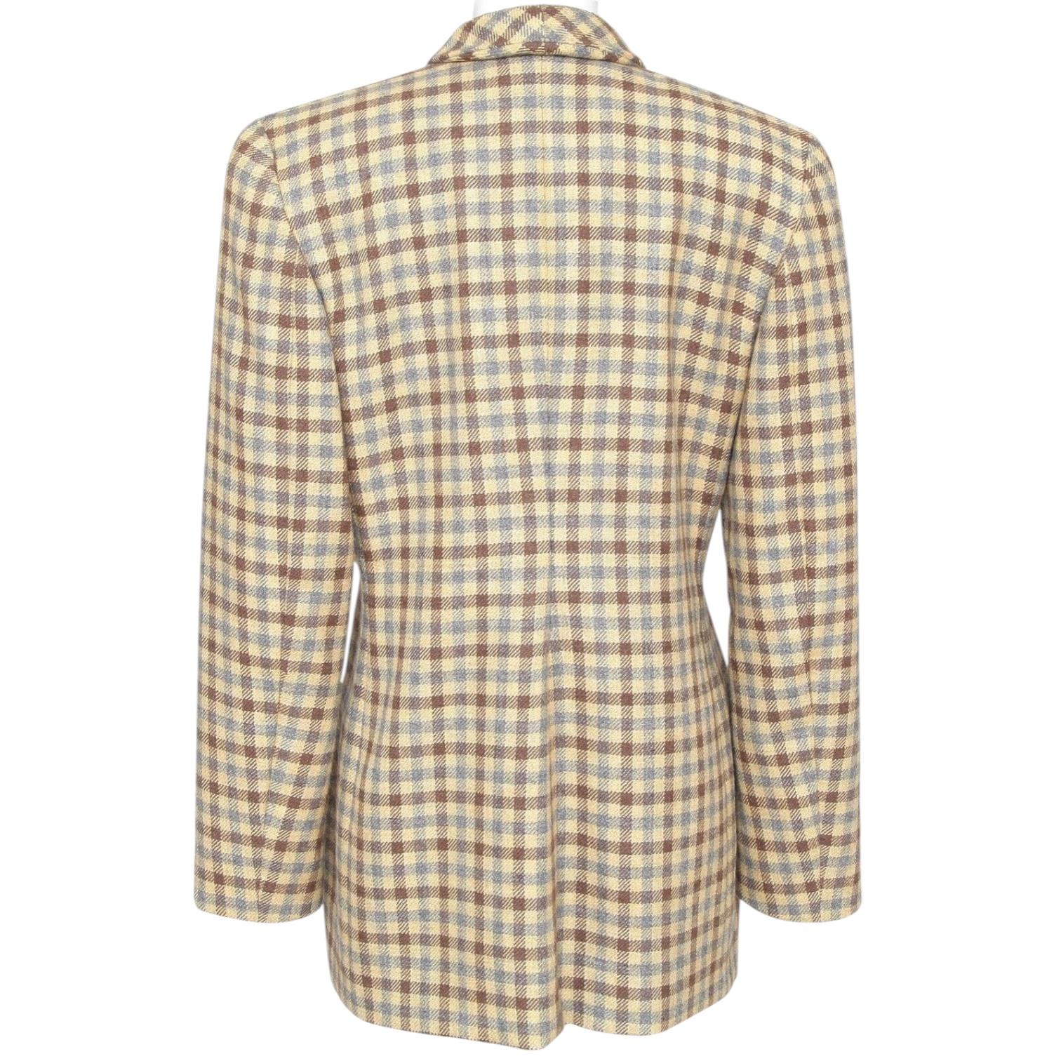 Giorgio Armani Blazer Jacket Houndstooth Yellow Brown Grey Rounded Lapel Sz 42 en vente 1