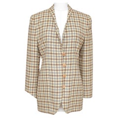 GIORGIO ARMANI Blazer Jacket Houndstooth Yellow Brown Grey Rounded Lapel Sz 42