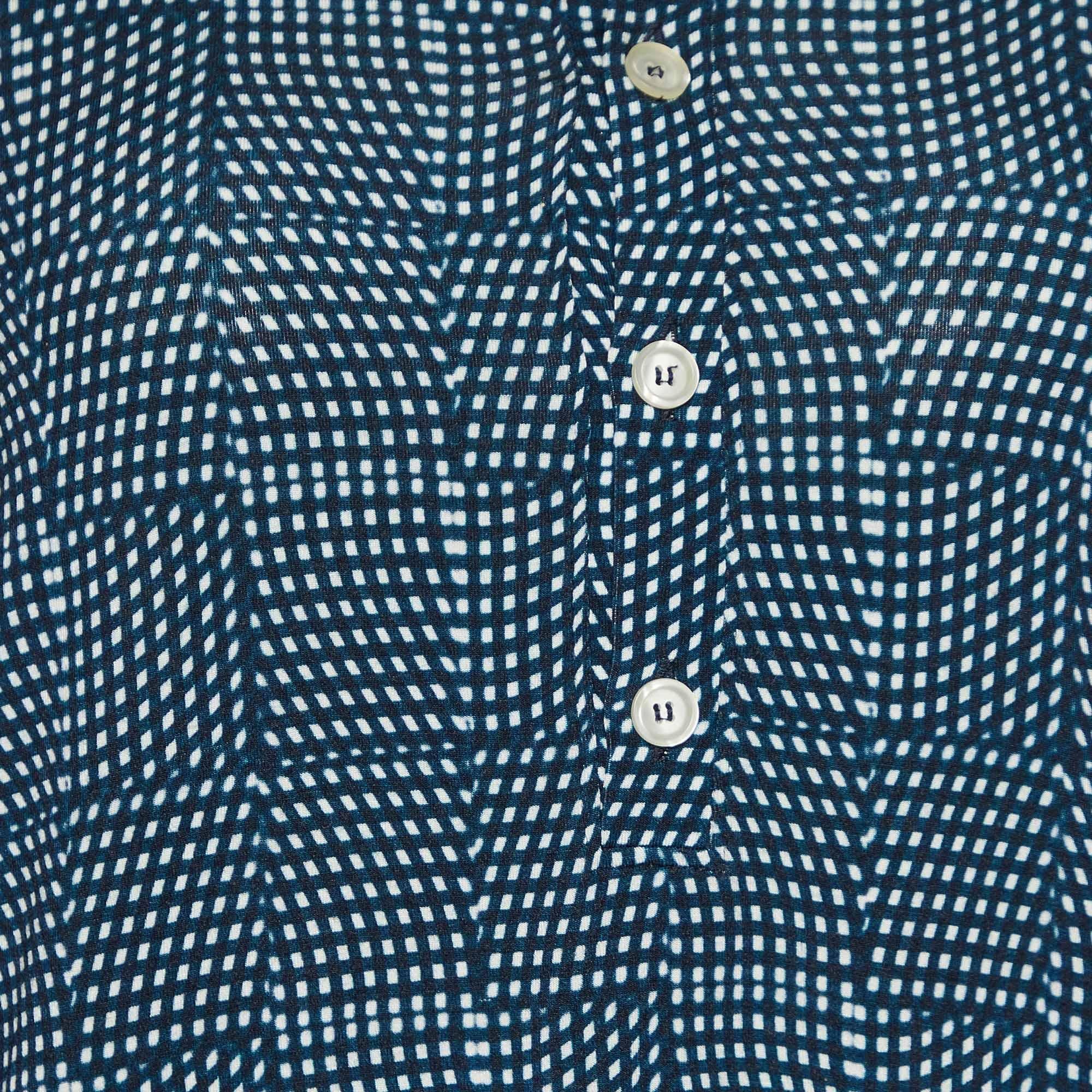 Black Giorgio Armani Blue Checked Knit Long Sleeve T-Shirt M