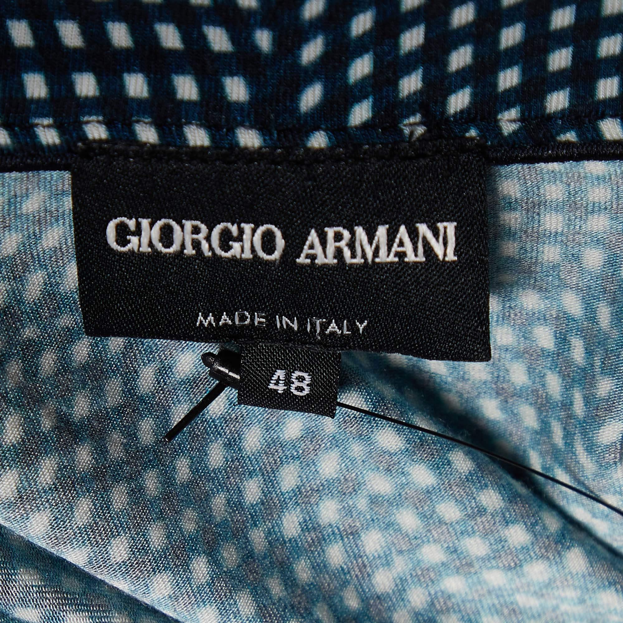 Giorgio Armani Blue Checked Knit Long Sleeve T-Shirt M In Good Condition In Dubai, Al Qouz 2