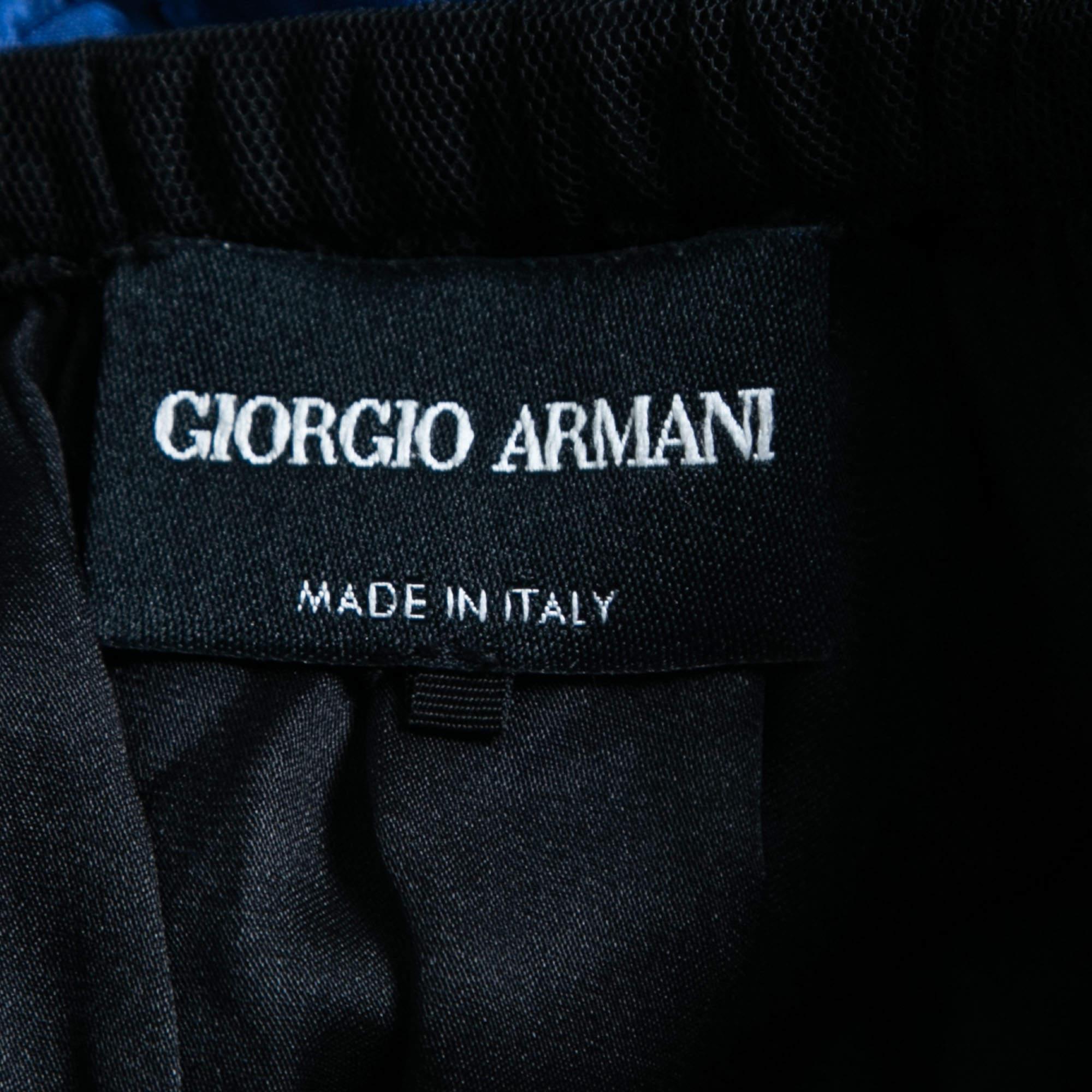 Giorgio Armani Blaues Etuikleid aus Tüll mit Blumenapplikationen S Damen im Angebot