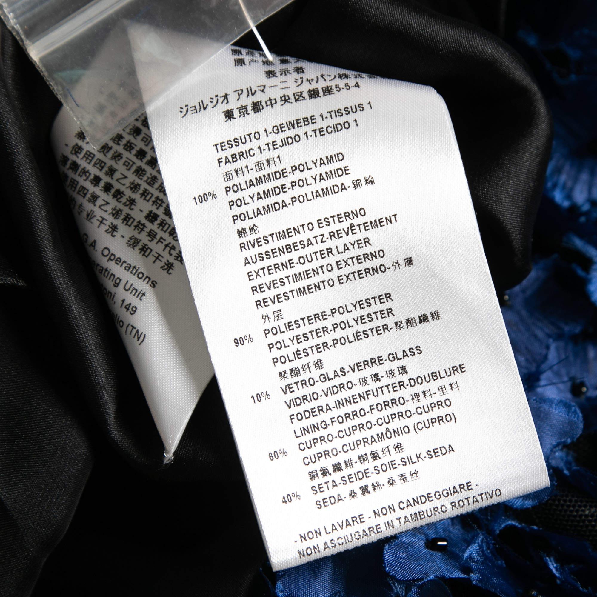 Giorgio Armani Blue Floral Applique Tulle Shift Dress S For Sale 2