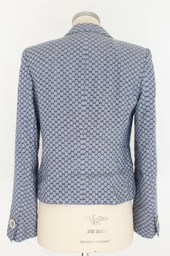 Giorgio Armani Blue Gray Silk Linen Polka Dot Jacket