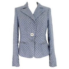 Vintage Giorgio Armani Blue Gray Silk Linen Polka Dot Jacket