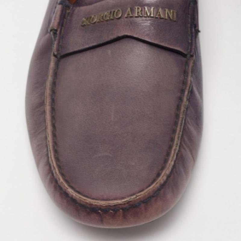 Giorgio Armani Blau Indigo Leder Logo Slip On Loafers Größe 40,5 Herren im Angebot