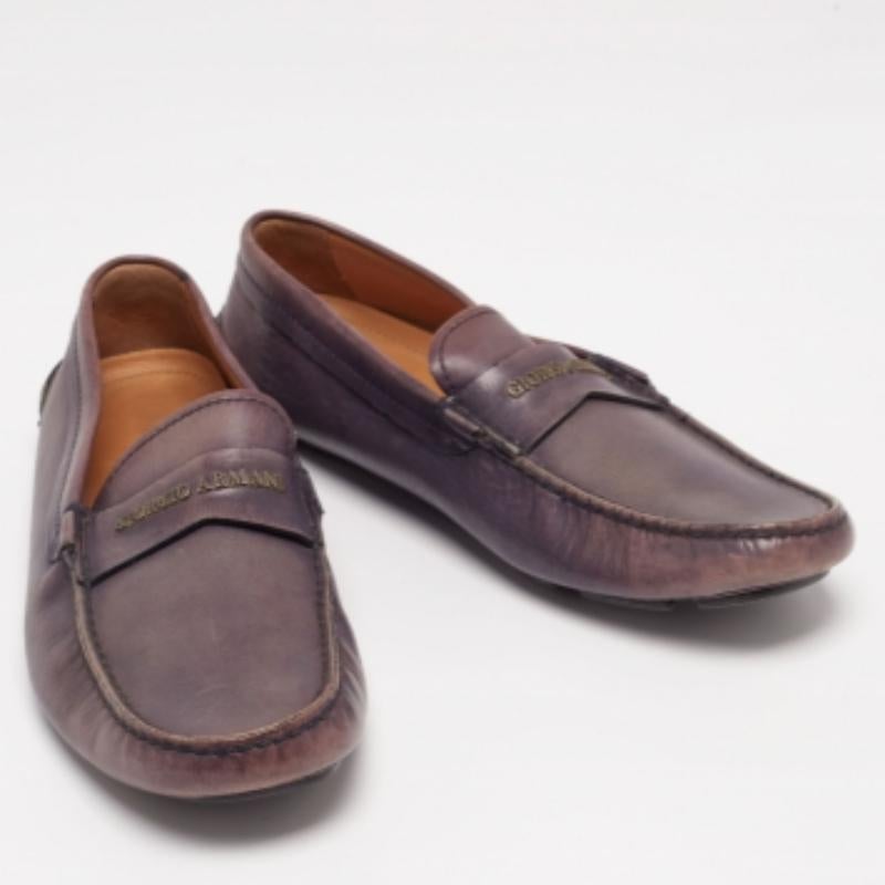 Giorgio Armani Blau Indigo Leder Logo Slip On Loafers Größe 40,5 im Angebot 1