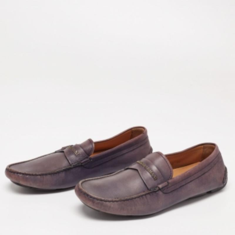 Giorgio Armani Blau Indigo Leder Logo Slip On Loafers Größe 40,5 im Angebot 4