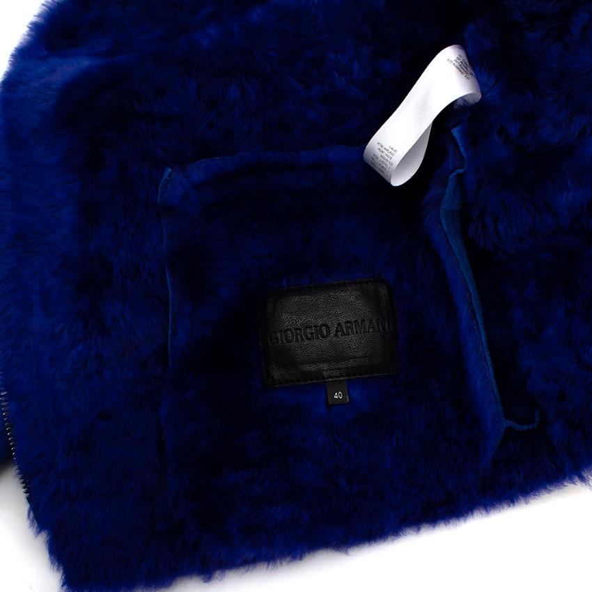 Giorgio Armani Blue Lambs Fur Lined Suede Biker Jacket - Size US 4 In Excellent Condition For Sale In London, GB