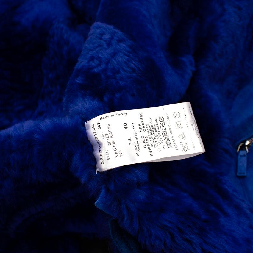 Women's or Men's Giorgio Armani Blue Lambs Fur Lined Suede Biker Jacket - Size US 4 For Sale