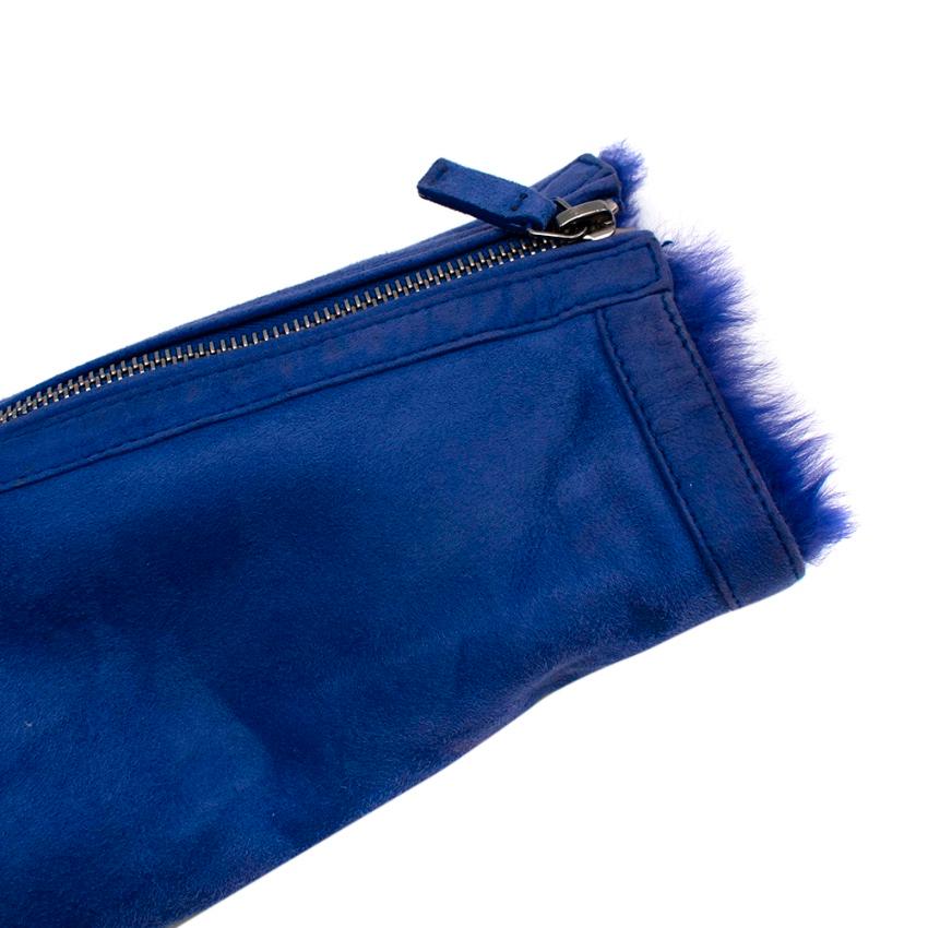 Giorgio Armani Blue Lambs Fur Lined Suede Biker Jacket - Size US 4 For Sale 1