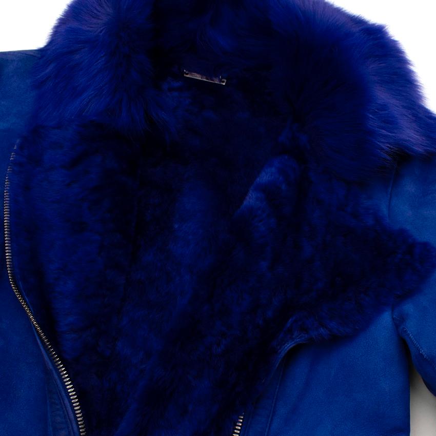 Giorgio Armani Blue Lambs Fur Lined Suede Biker Jacket - Size US 4 For Sale 2