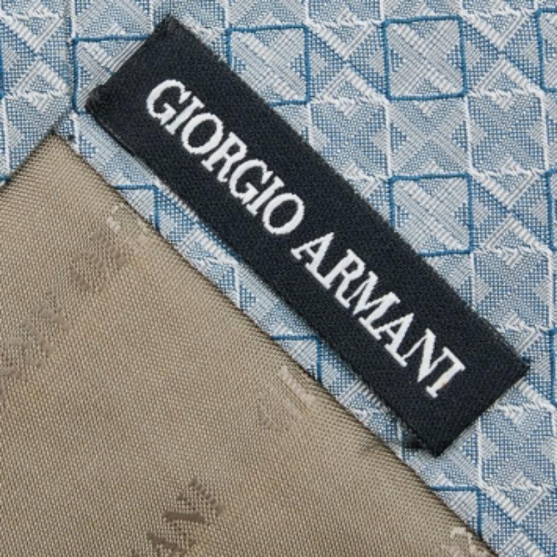 Gris Giorgio Armani - Cravate en jacquard de soie à motifs carrés - Bleu en vente