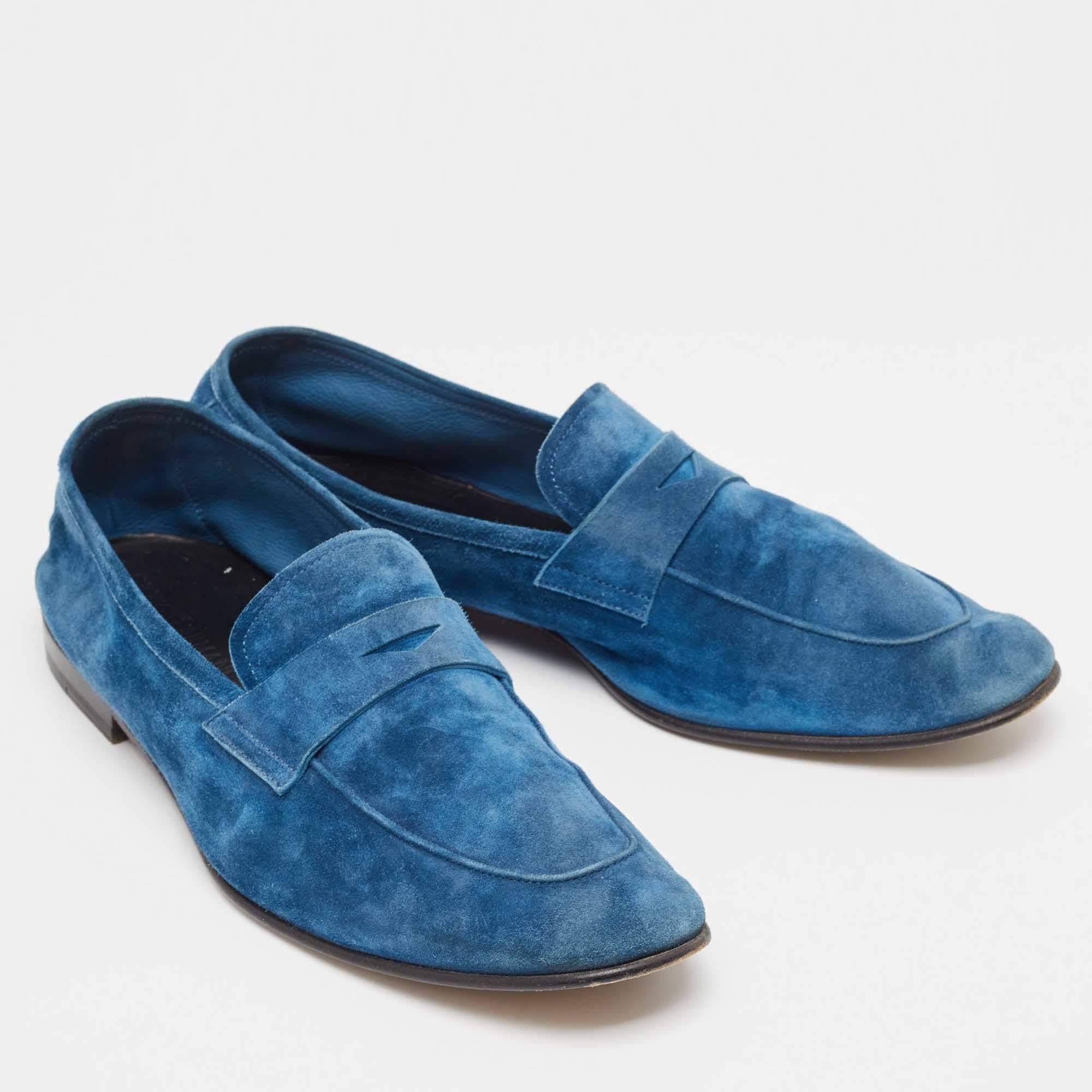 Giorgio Armani Blau Wildleder Penny Slip On Loafers Größe 43 Herren im Angebot