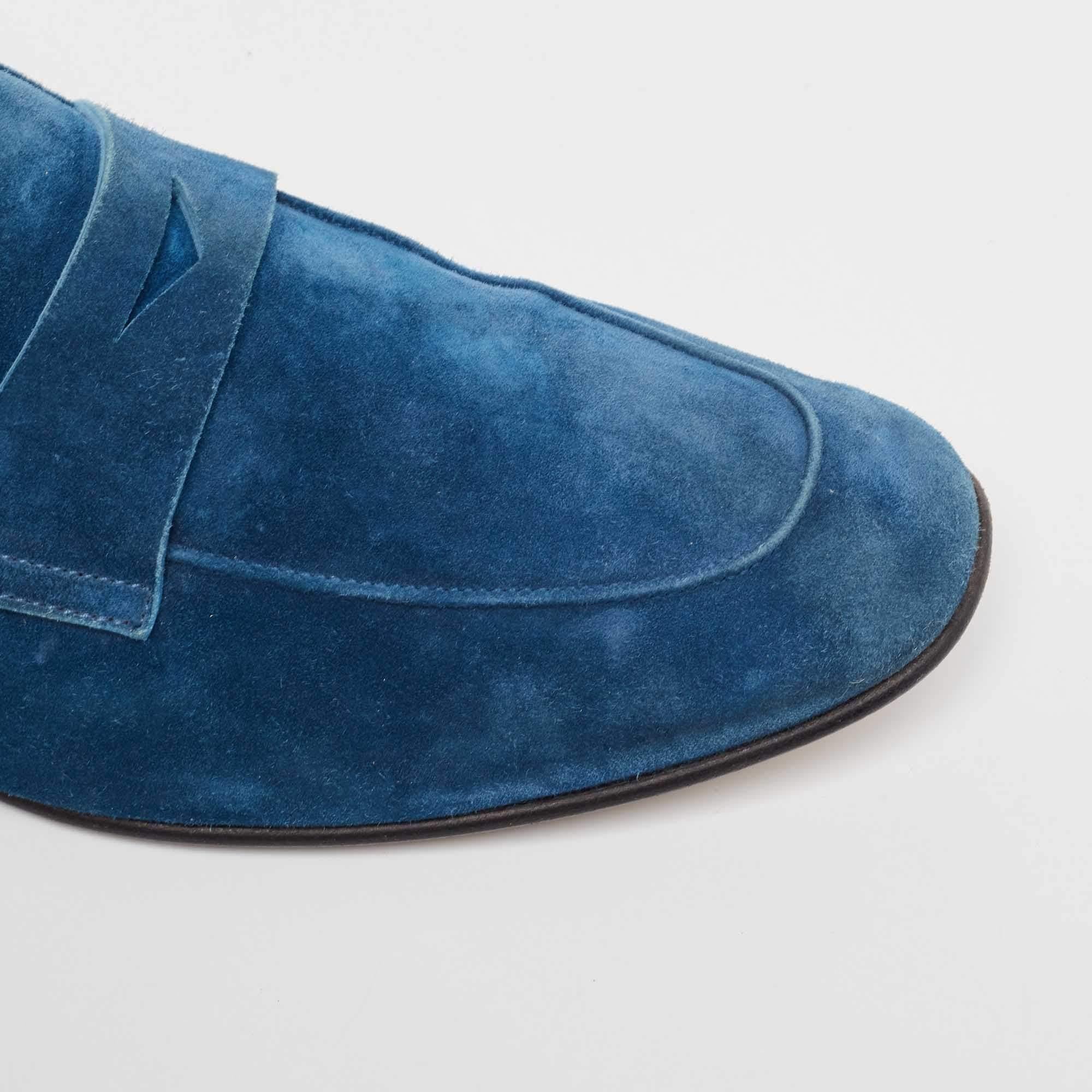 Giorgio Armani Blau Wildleder Penny Slip On Loafers Größe 43 im Angebot 3