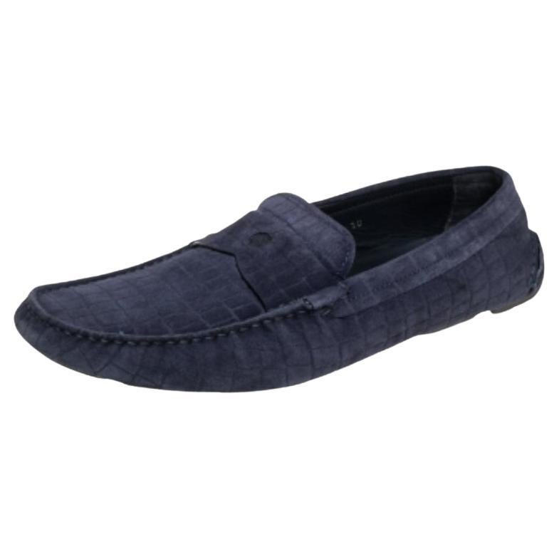 Black Giorgio Armani Blue Textured Suede Slip On Loafers Size 44 For Sale