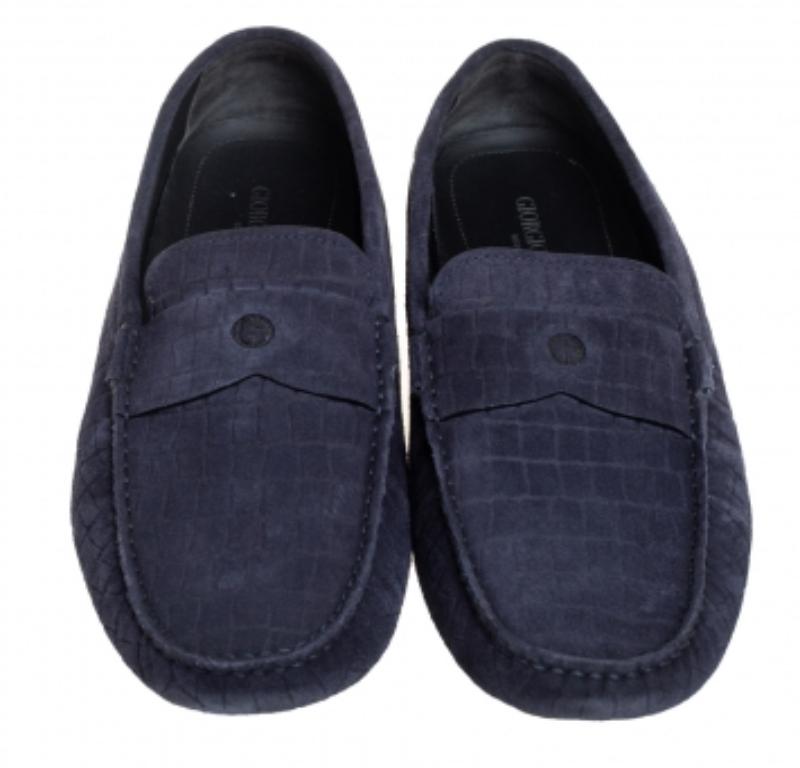Giorgio Armani Blue Textured Suede Slip On Loafers Size 44 For Sale 1