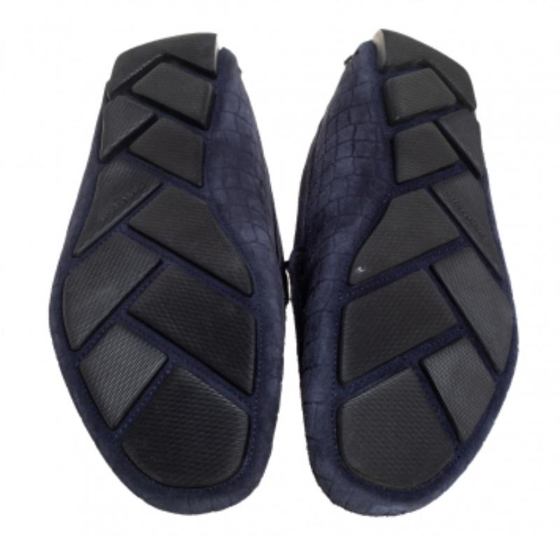 Giorgio Armani Blue Textured Suede Slip On Loafers Size 44 For Sale 2