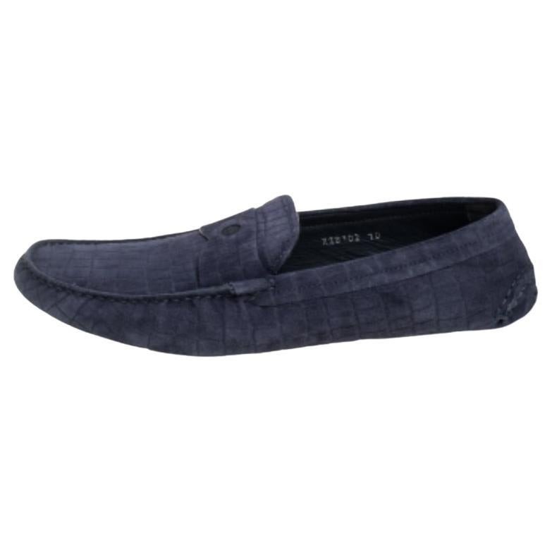 Giorgio Armani Blue Textured Suede Slip On Loafers Size 44 For Sale
