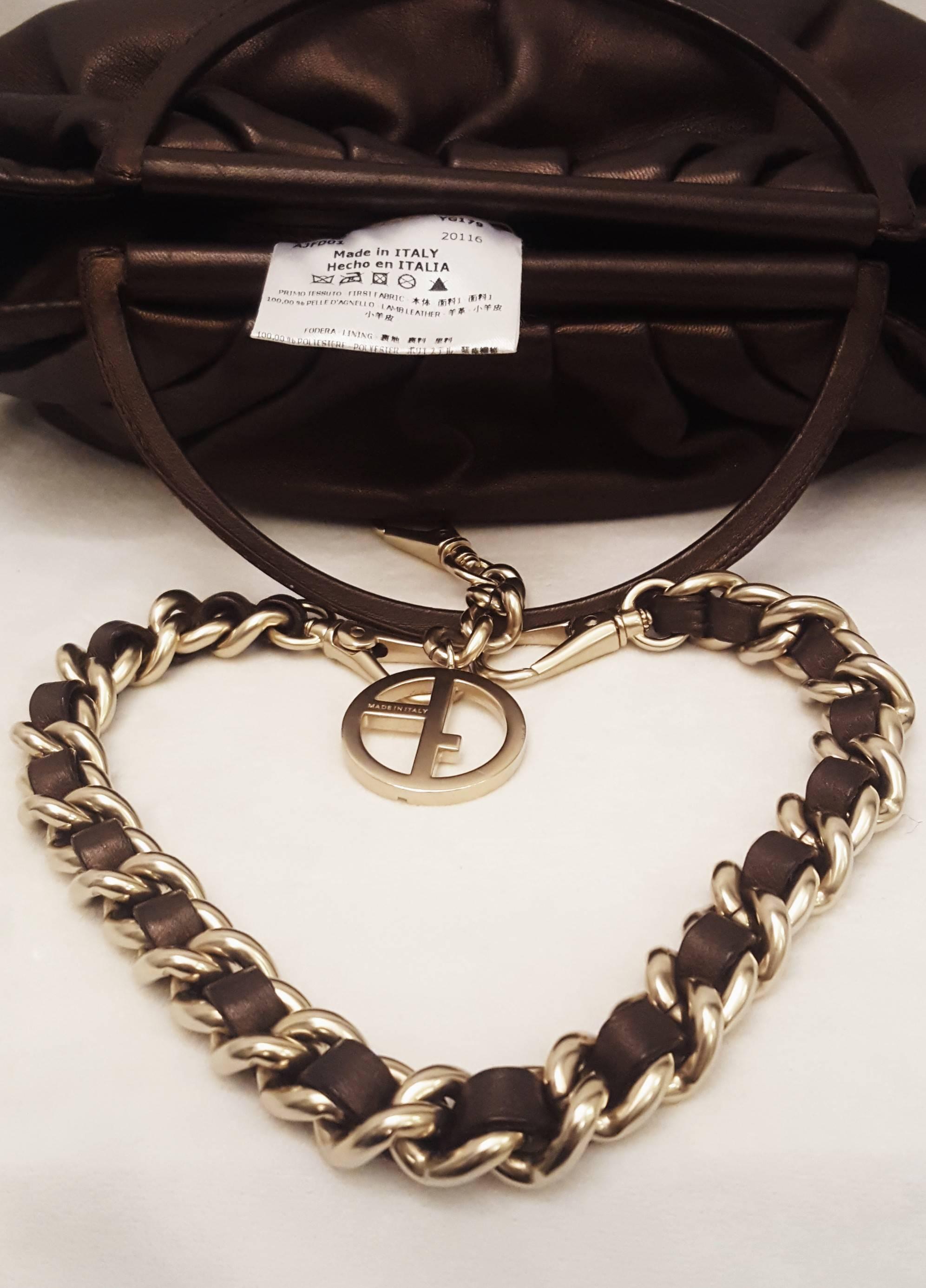 Giorgio Armani Bronze Tone Leather Handbag with Foldable Top Handles  5