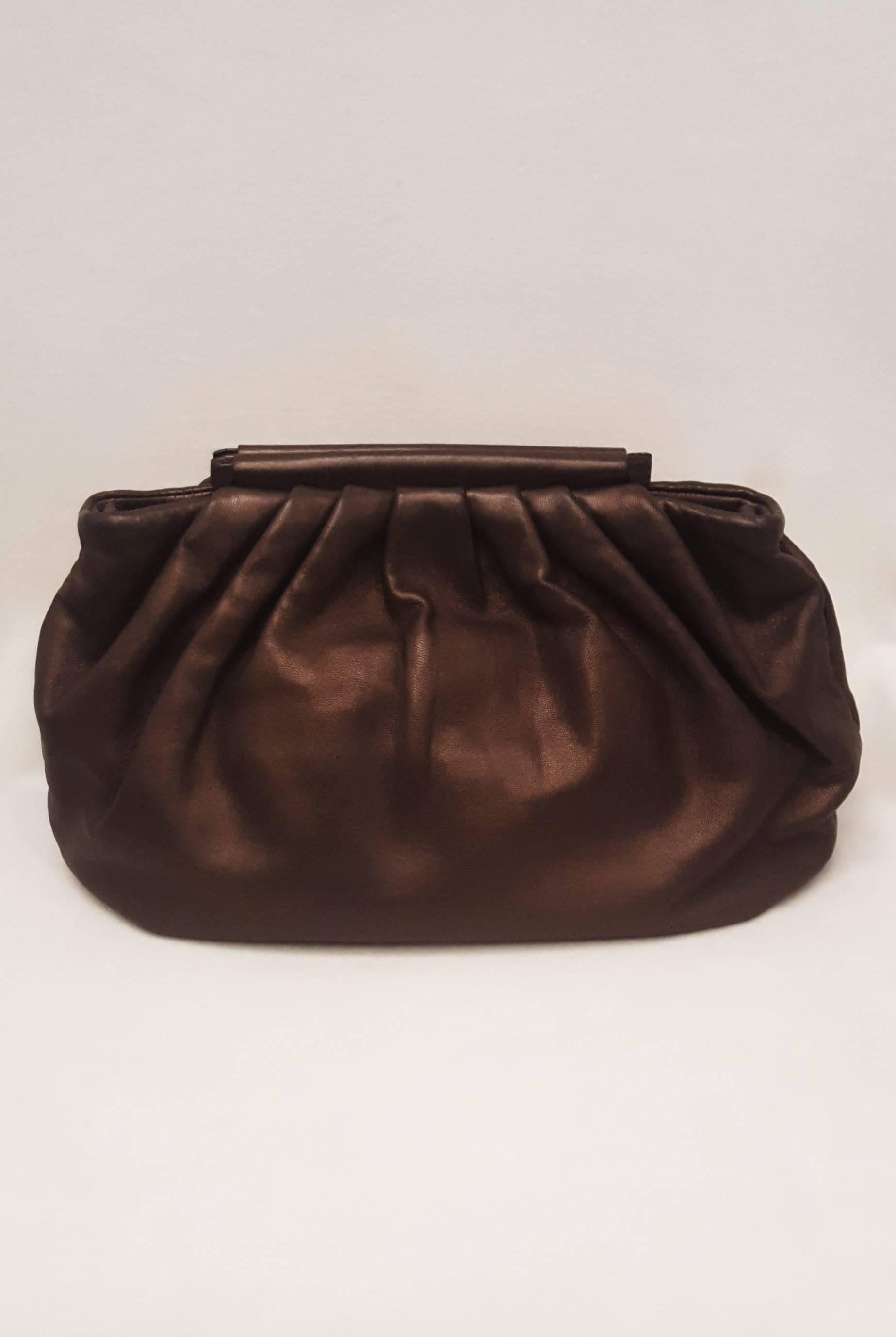 Black Giorgio Armani Bronze Tone Leather Handbag with Foldable Top Handles 