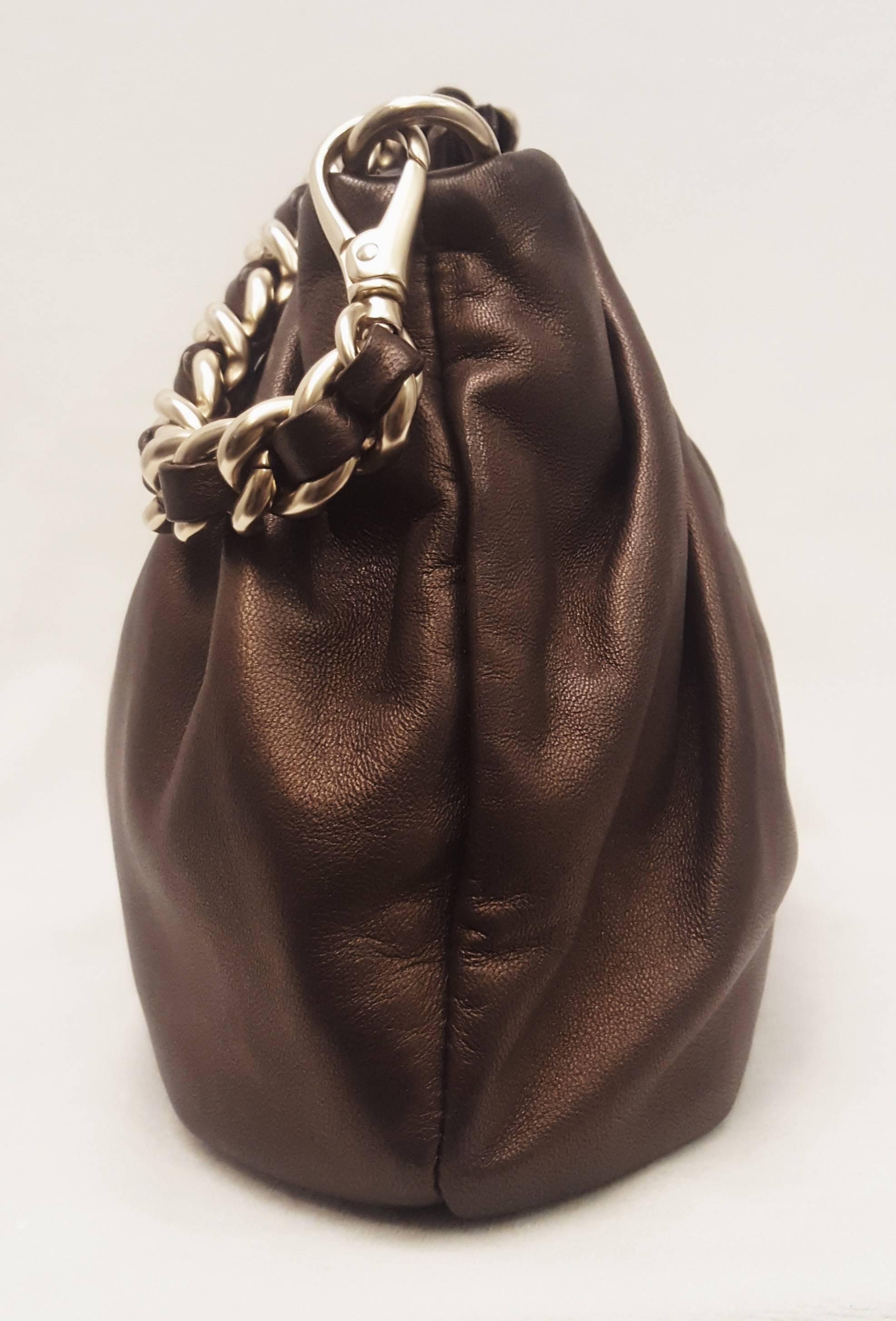 Women's Giorgio Armani Bronze Tone Leather Handbag with Foldable Top Handles 
