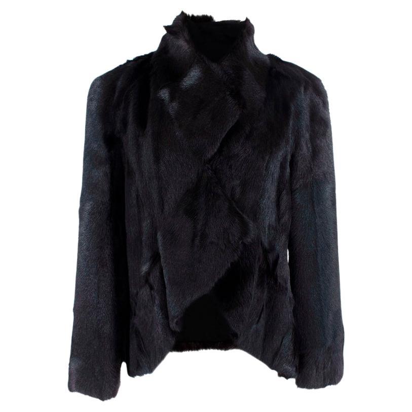 Giorgio Armani Brown-Black Shearling Fur Cropped Jacket - XL For Sale