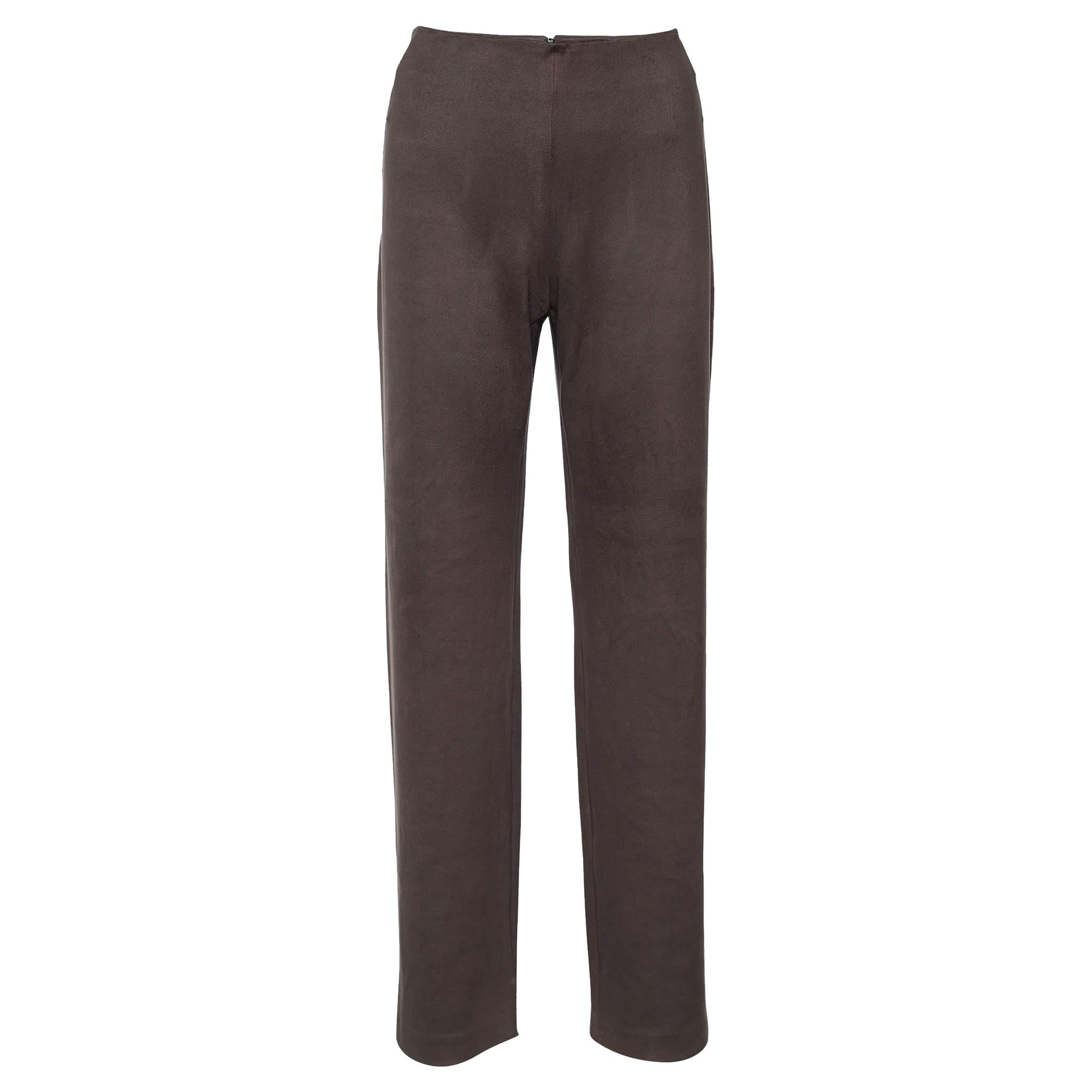 Giorgio Armani Brown Coated Knit Straight Fit Trousers M