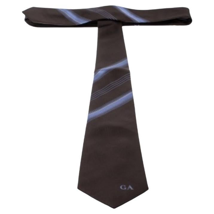 Giorgio Armani Brown Diagonal gestreifte Seidenkrawatte in Kontrastfarbe im Angebot