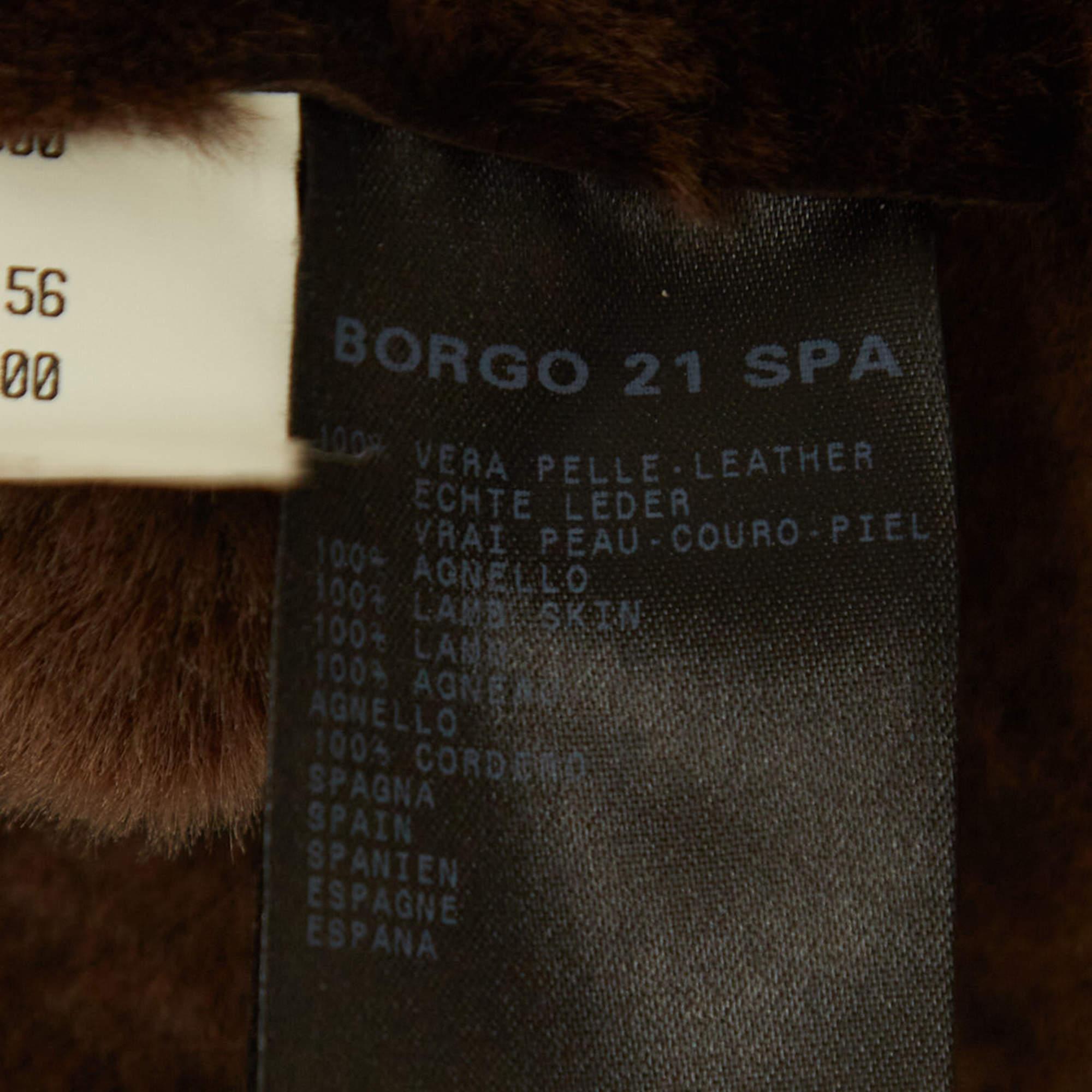 Men's Giorgio Armani Brown Leather and Fur Zipper Jacket XXL For Sale