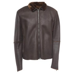 Giorgio Armani Brown Leder und Pelz Zipper Jacke XXL