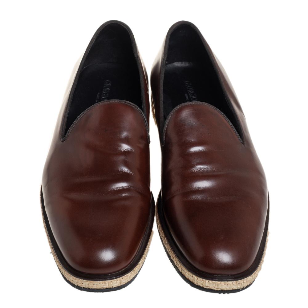 Black Giorgio Armani Brown Leather Slip On Espadrilles Size 42.5