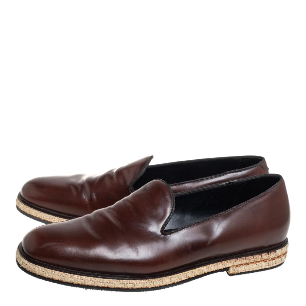 Giorgio Armani Brown Leather Slip On Espadrilles Size 42.5 In Good Condition In Dubai, Al Qouz 2