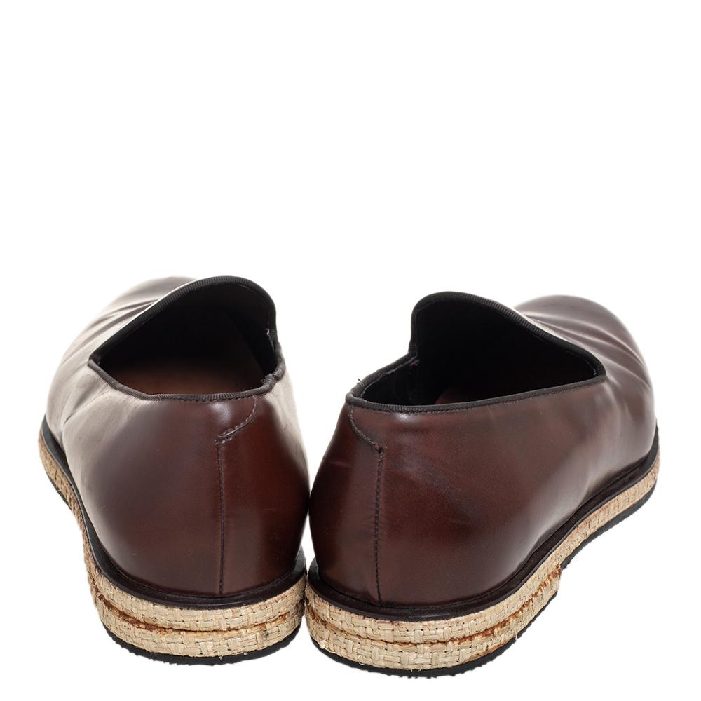 Men's Giorgio Armani Brown Leather Slip On Espadrilles Size 42.5