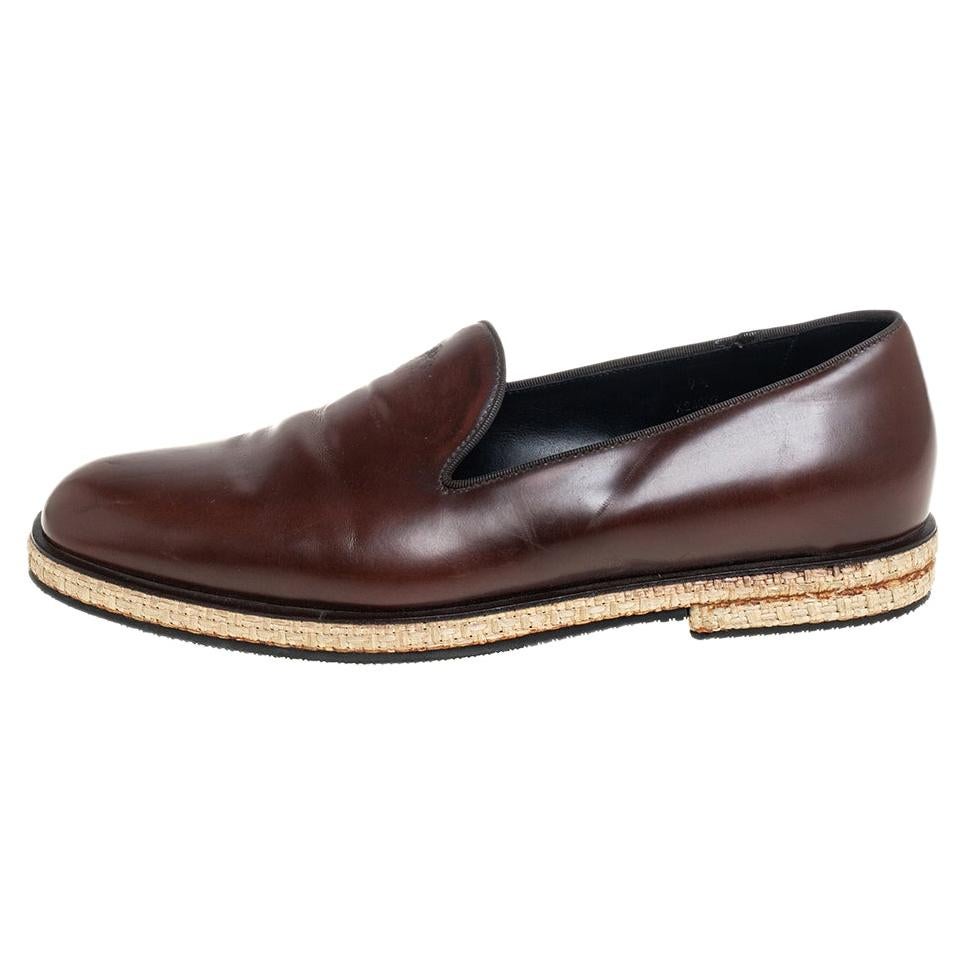 Giorgio Armani Brown Leather Slip On Espadrilles Size 42.5