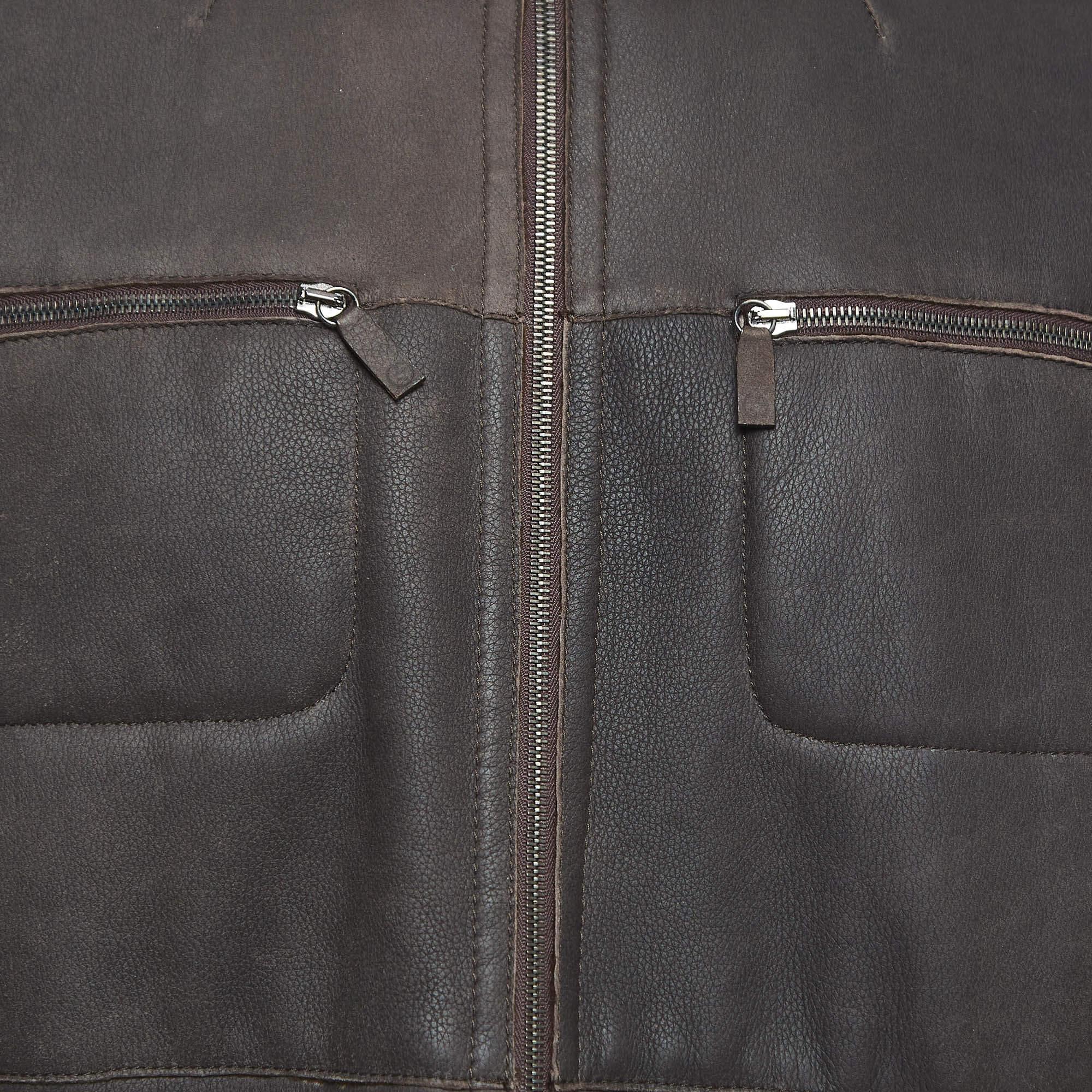 Giorgio Armani Brown Leather Zipper Jacket XXL 1