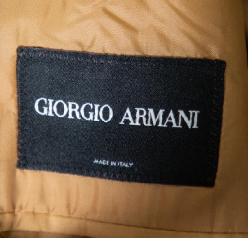 Men's Giorgio Armani Brown Micro Check Patterned Linen Button Front Blazer 5XL For Sale