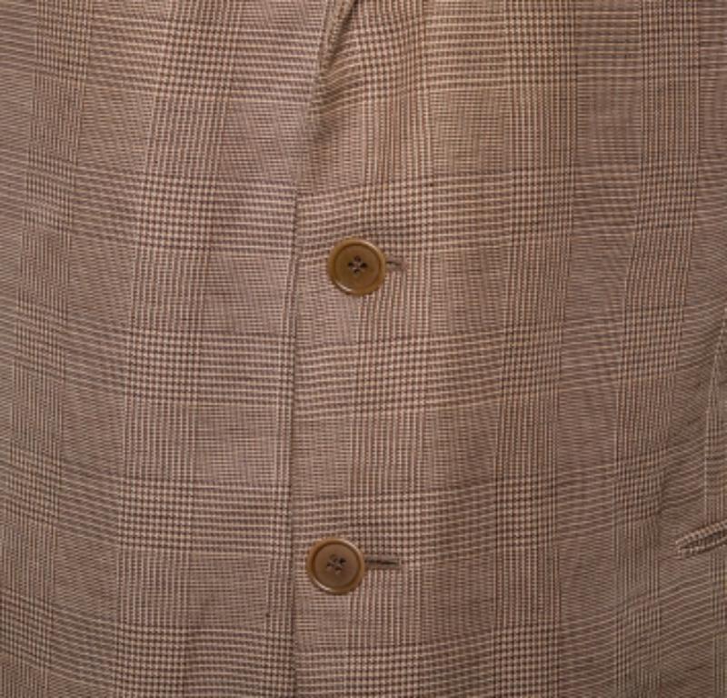 Giorgio Armani Brown Micro Check Patterned Linen Button Front Blazer 5XL For Sale 2
