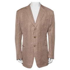 Giorgio Armani Brown Micro Check Patterned Linen Button Front Blazer 5XL