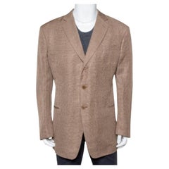 Giorgio Armani Brown Micro Check Patterned Linen Button Front Blazer 5XL