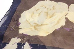 Giorgio Armani Brown Navy Blue Beige Rose Floral 100% Silk Scarf 1G922