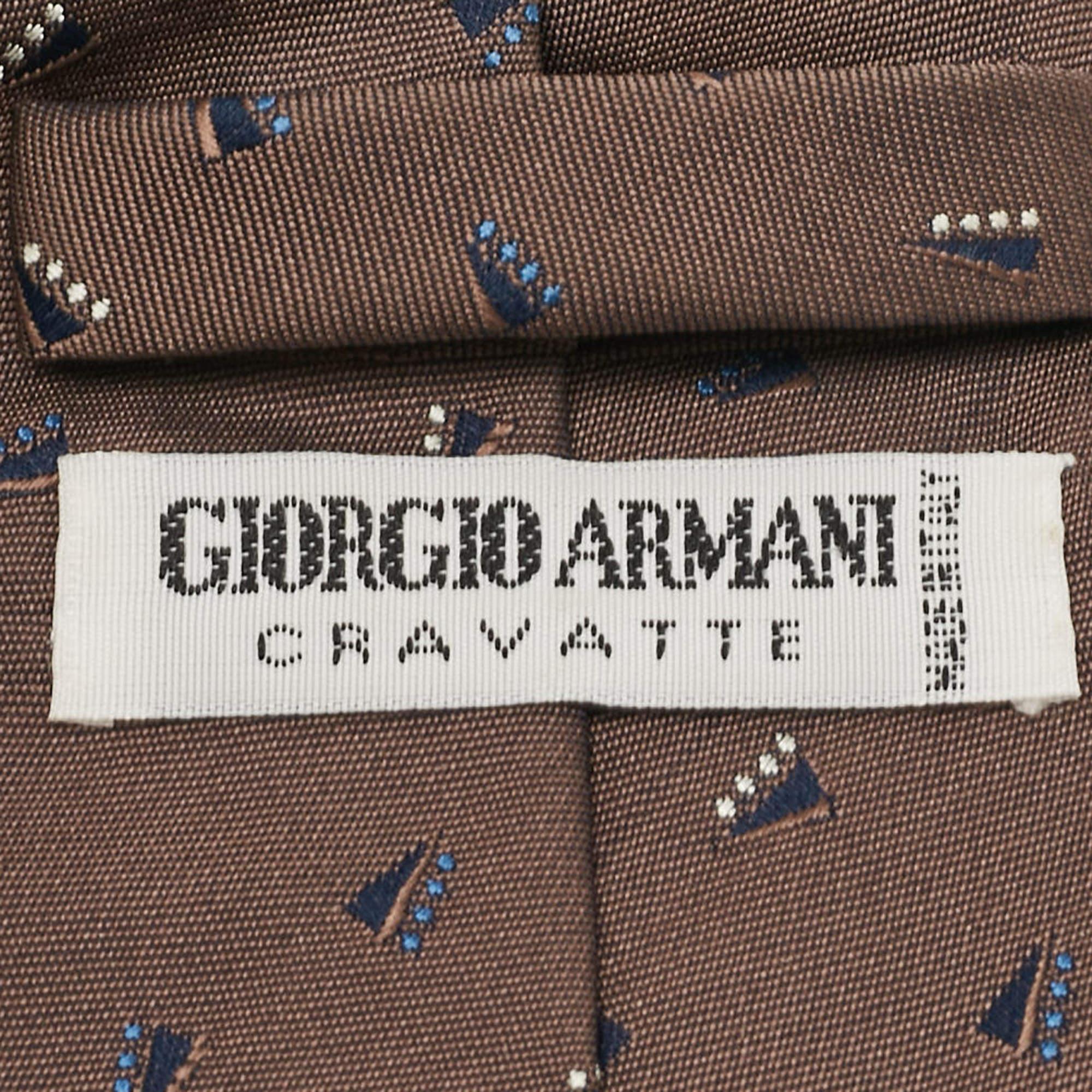 Marrone Giorgio Armani Cravatta tradizionale in seta marrone con motivo &Tradition in vendita