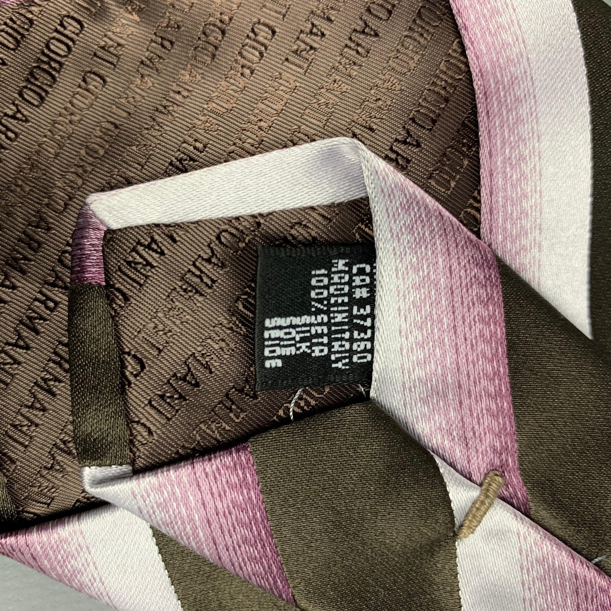 GIORGIO ARMANI Brown & Purple Diagonal Stripe Silk Tie In Good Condition For Sale In San Francisco, CA