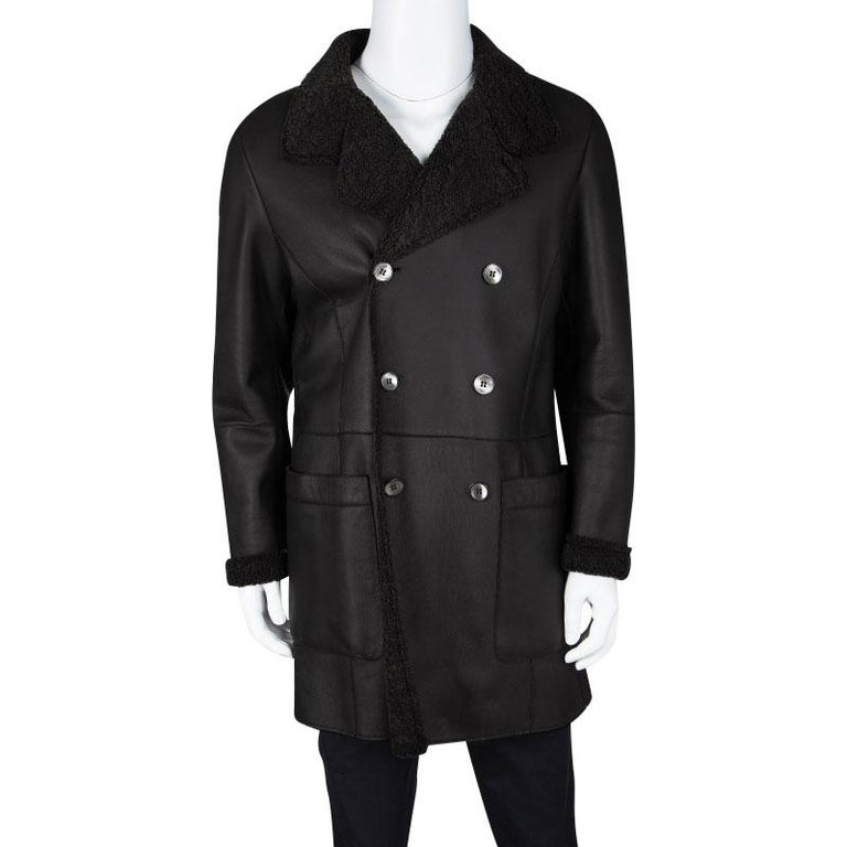Giorgio Armani Brown Shearling Lined Mutton Leather Over Coat XL For ...