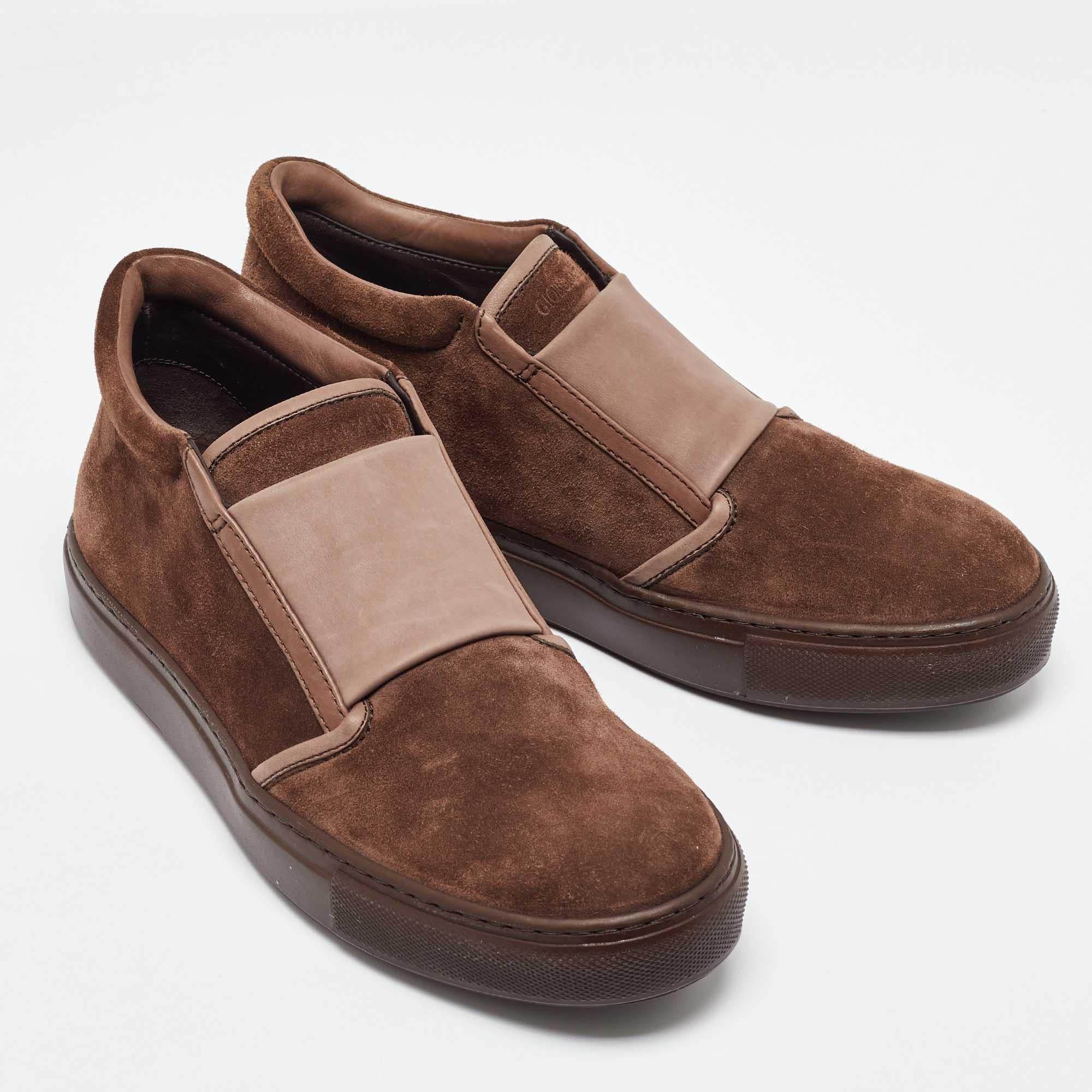 Men's Giorgio Armani Brown Suede and Leather Slip On Sneakers Size 39 For Sale