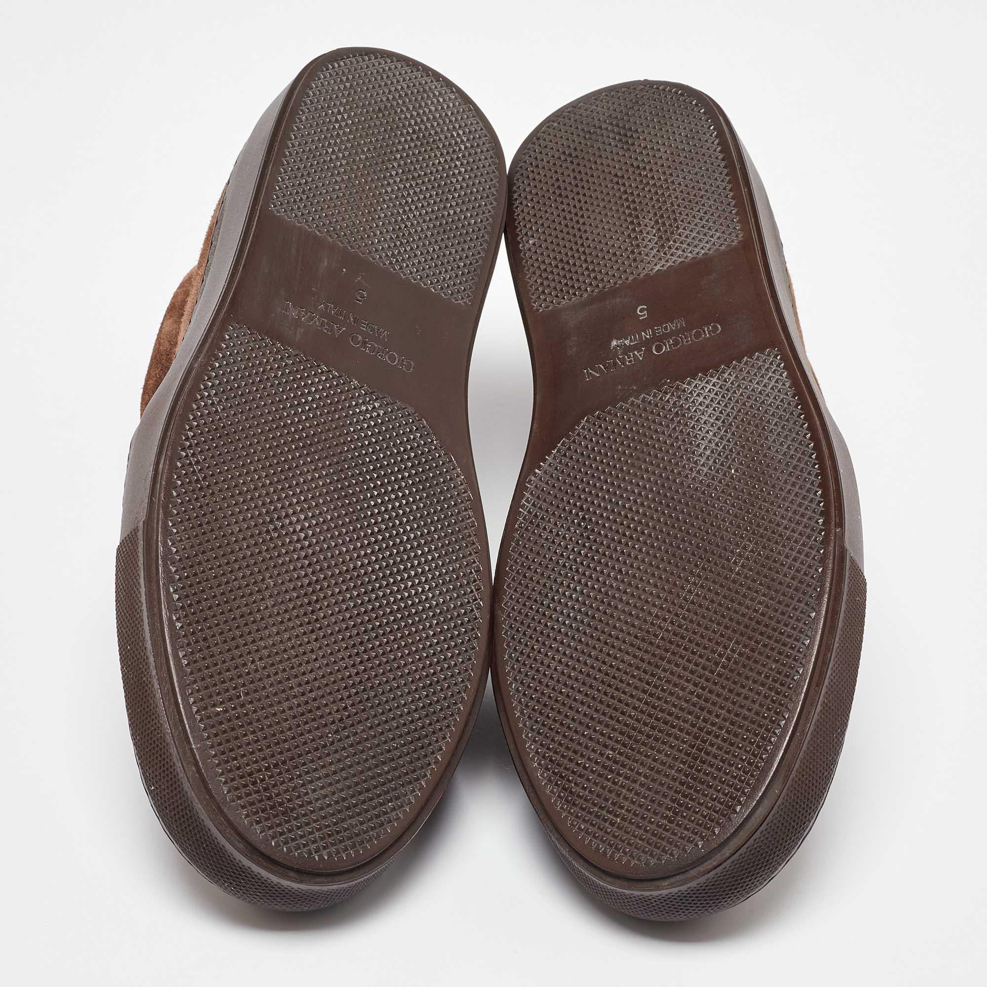 Giorgio Armani Brown Suede and Leather Slip On Sneakers Size 39 For Sale 2
