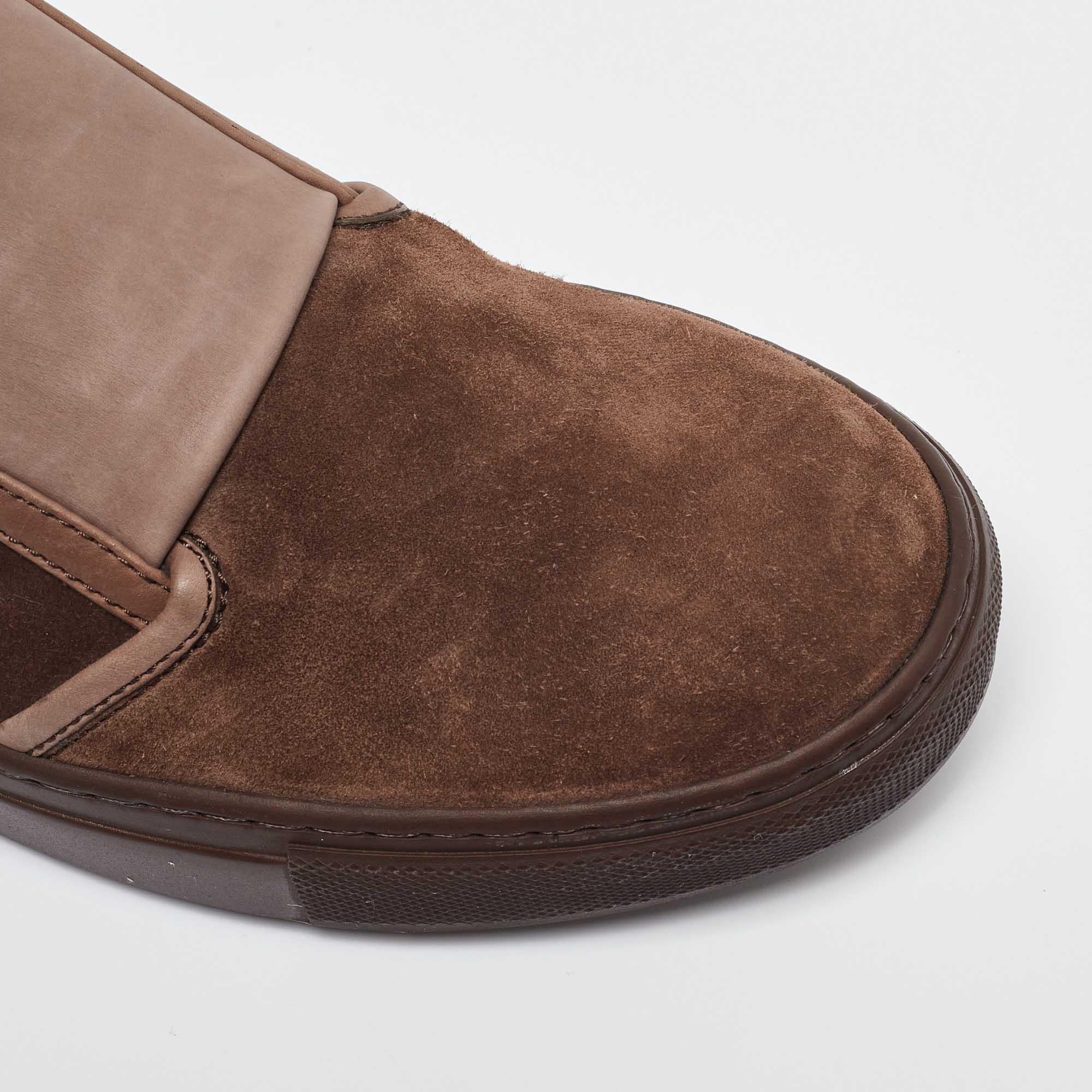 Giorgio Armani Brown Suede and Leather Slip On Sneakers Size 39 For Sale 3