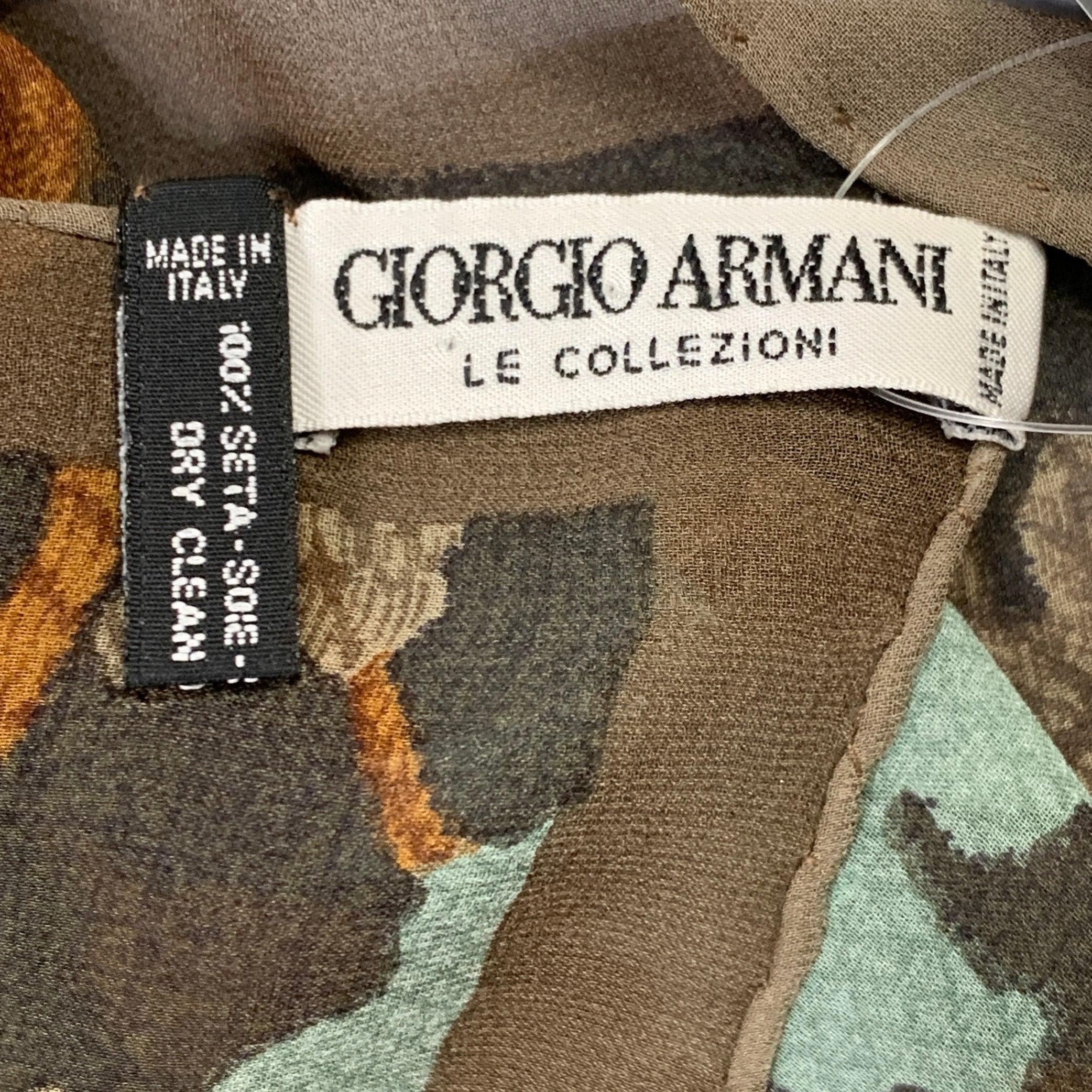 GIORGIO ARMANI Brown Turquoise Abstract Floral Silk Scarf Shawl In Excellent Condition For Sale In San Francisco, CA