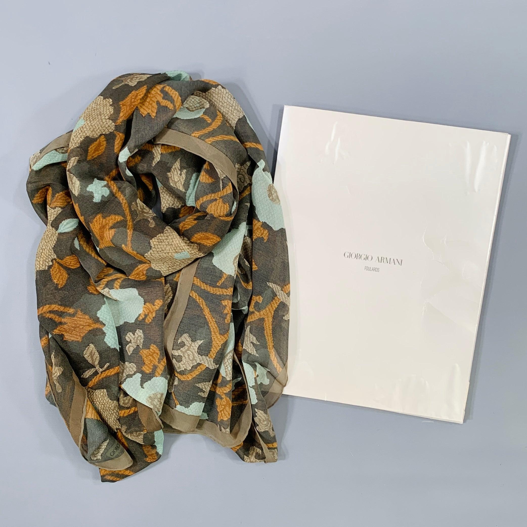 Men's GIORGIO ARMANI Brown Turquoise Abstract Floral Silk Scarf Shawl For Sale