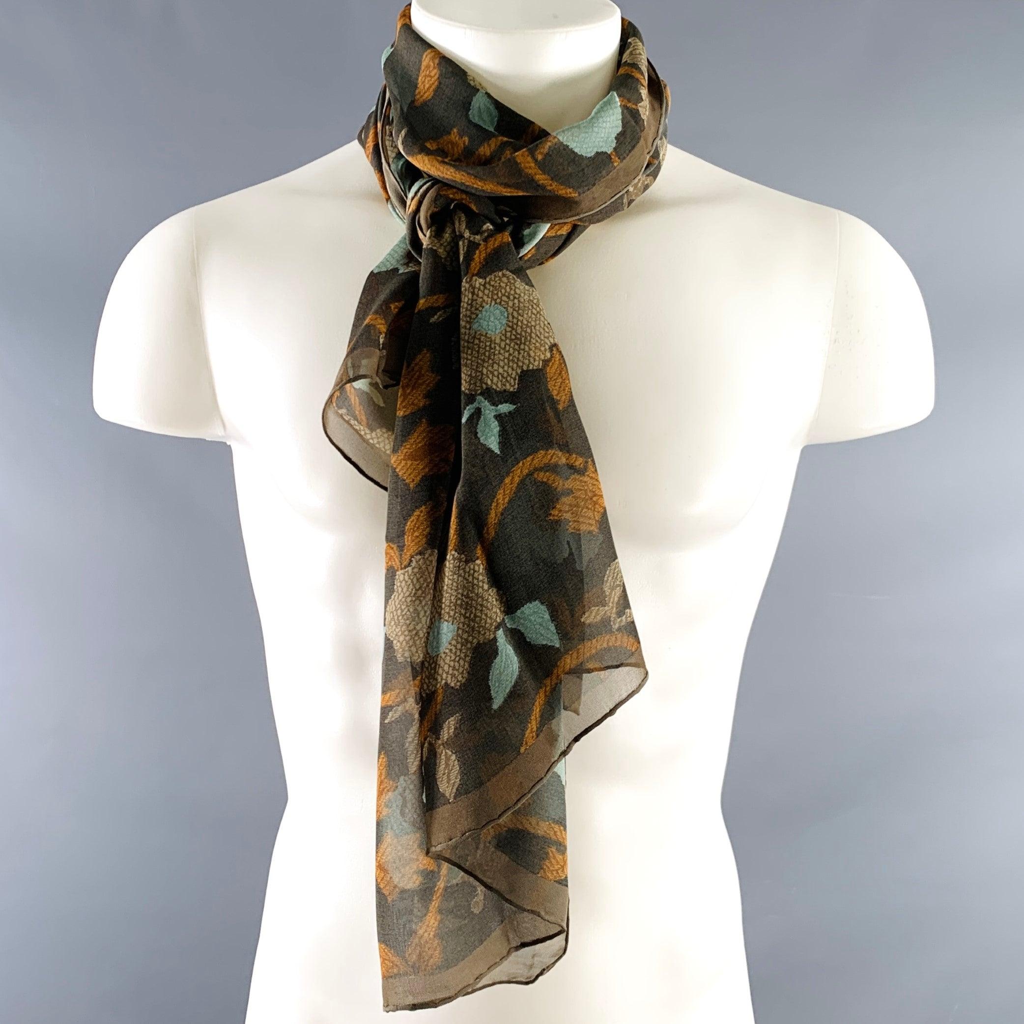 GIORGIO ARMANI Brown Turquoise Abstract Floral Silk Scarf Shawl For Sale 2