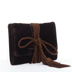 GIORGIO ARMANI brown velvet twisted tassel cord trim envelope pouch clutch bag